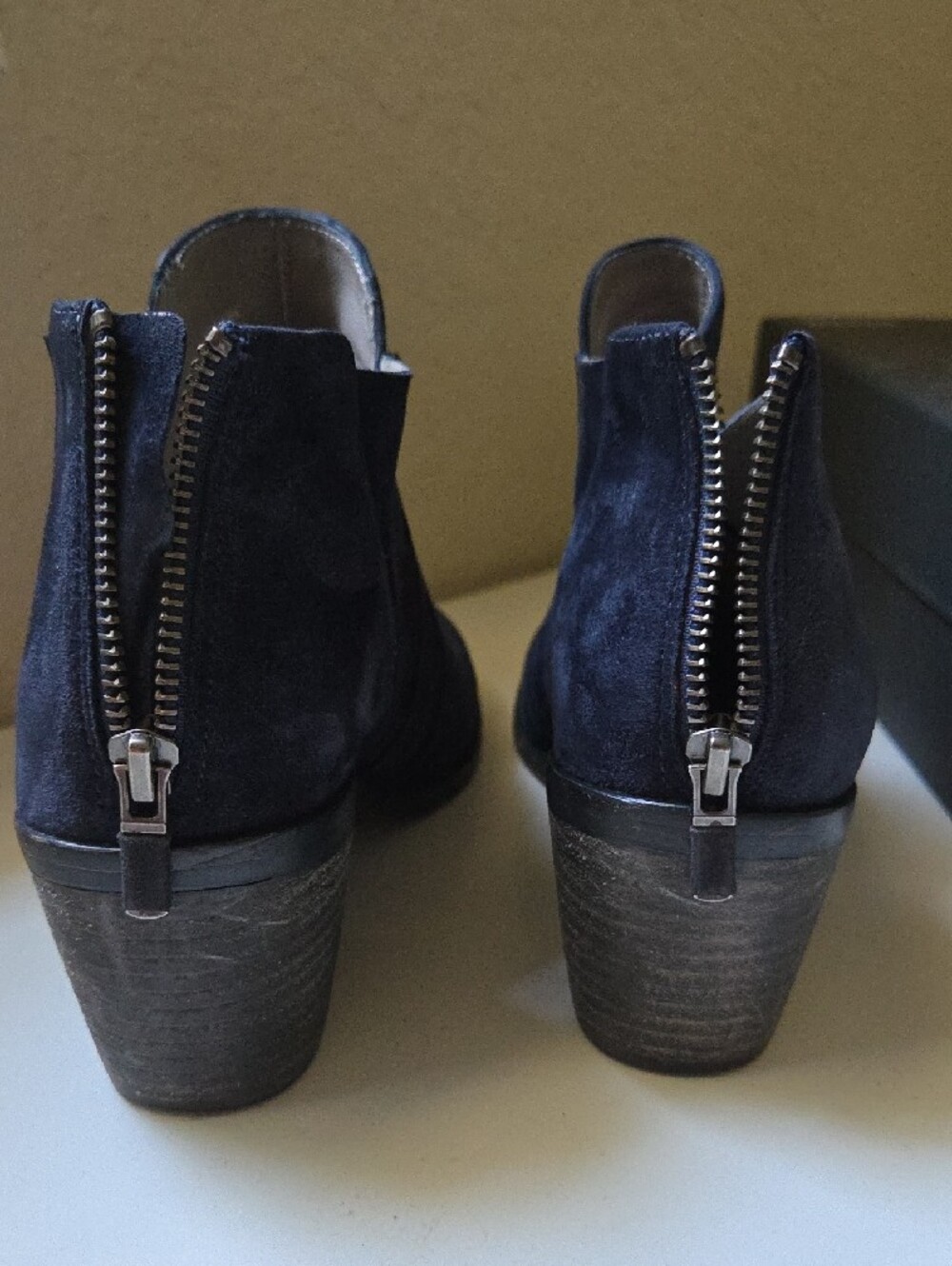 Eileen Fisher Navy Suede Wrap Detail Ankle Booties - Picture 5 of 8